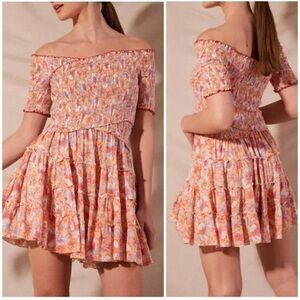 Poupette St Barth Soledad Dress in Yellow Dahlia Size Small Smocked Off Shoulder